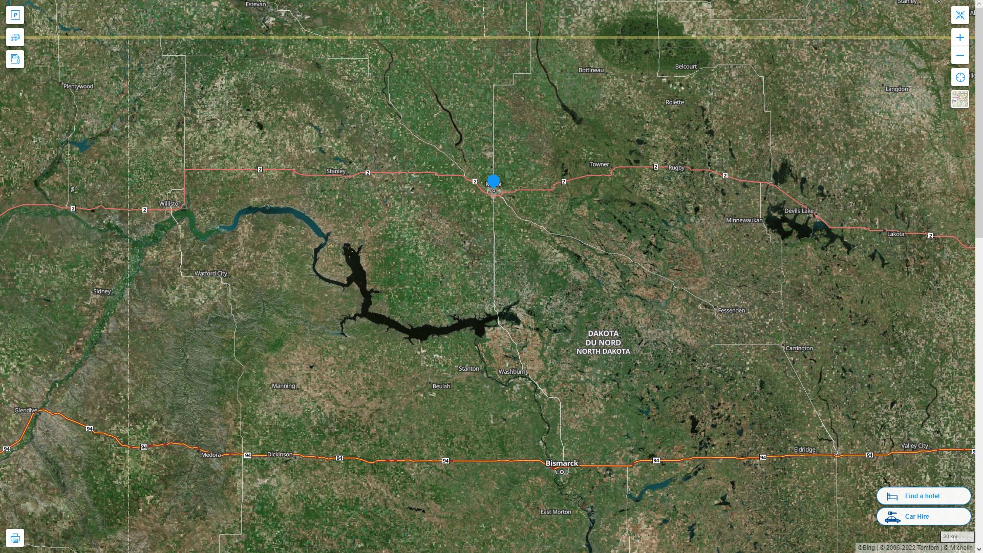 Minot North Dakota Highway and Road Map with Satellite View
